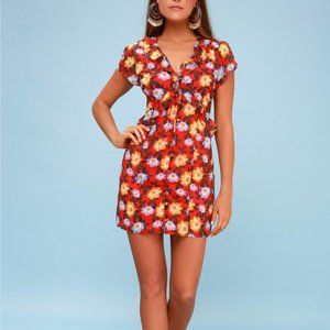 The Fifth Label - Unite Coral Red Floral Print Tie